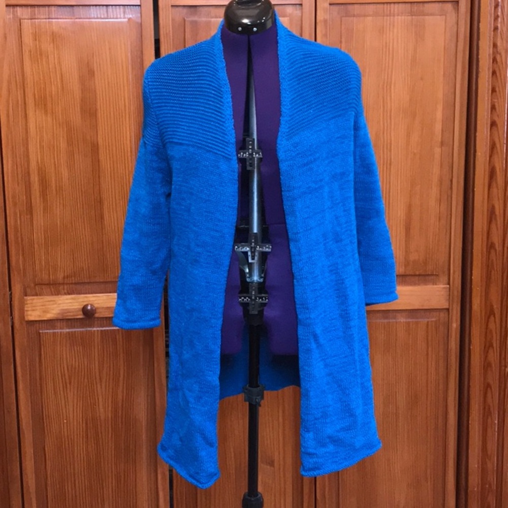 L Kasper teal cardigan sweater